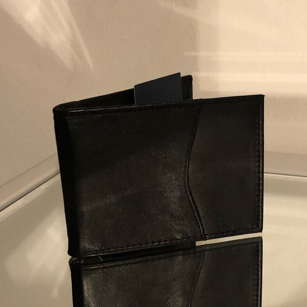 NWT CARIBBEAN JOE BLACK LEATHER SLIM BIFOLD MONEY CLIP WALLET
